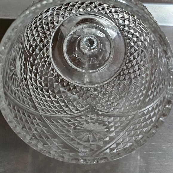 Fostoria Avon Diamond Starburst Cheese Butter Dome Lid Cloche 4" pressed glass - Picture 6 of 9